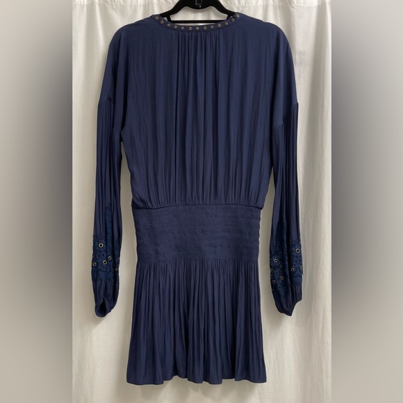 Ramy Brook V - Neck Long Sleeve Blue Dress with Lace and Grommet Accents - Picture 2 of 5